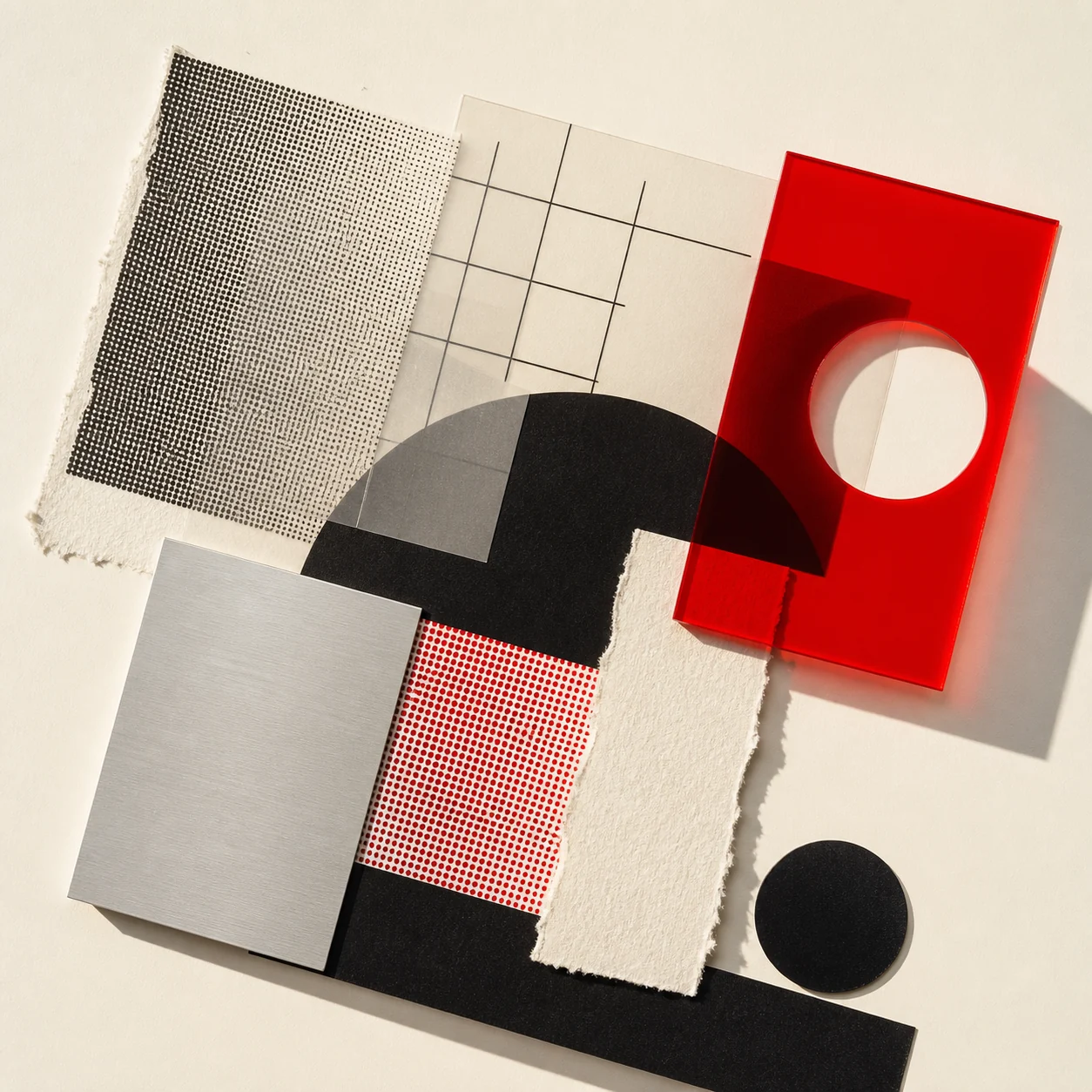 Eine Studie zur visuellen Sprache aus Papier, Raster, Acryl und geometrischen Formen