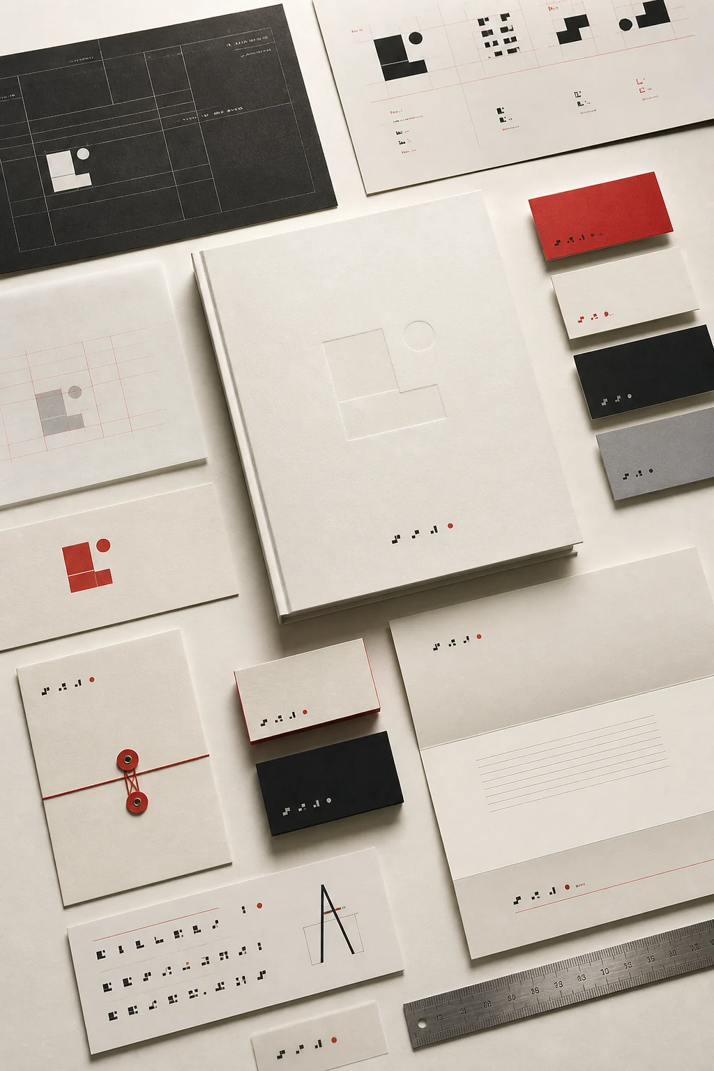 Ein visuelles Identitätssystem aus Markenleitfaden, Farbe, Typografie und Unternehmensmaterialien