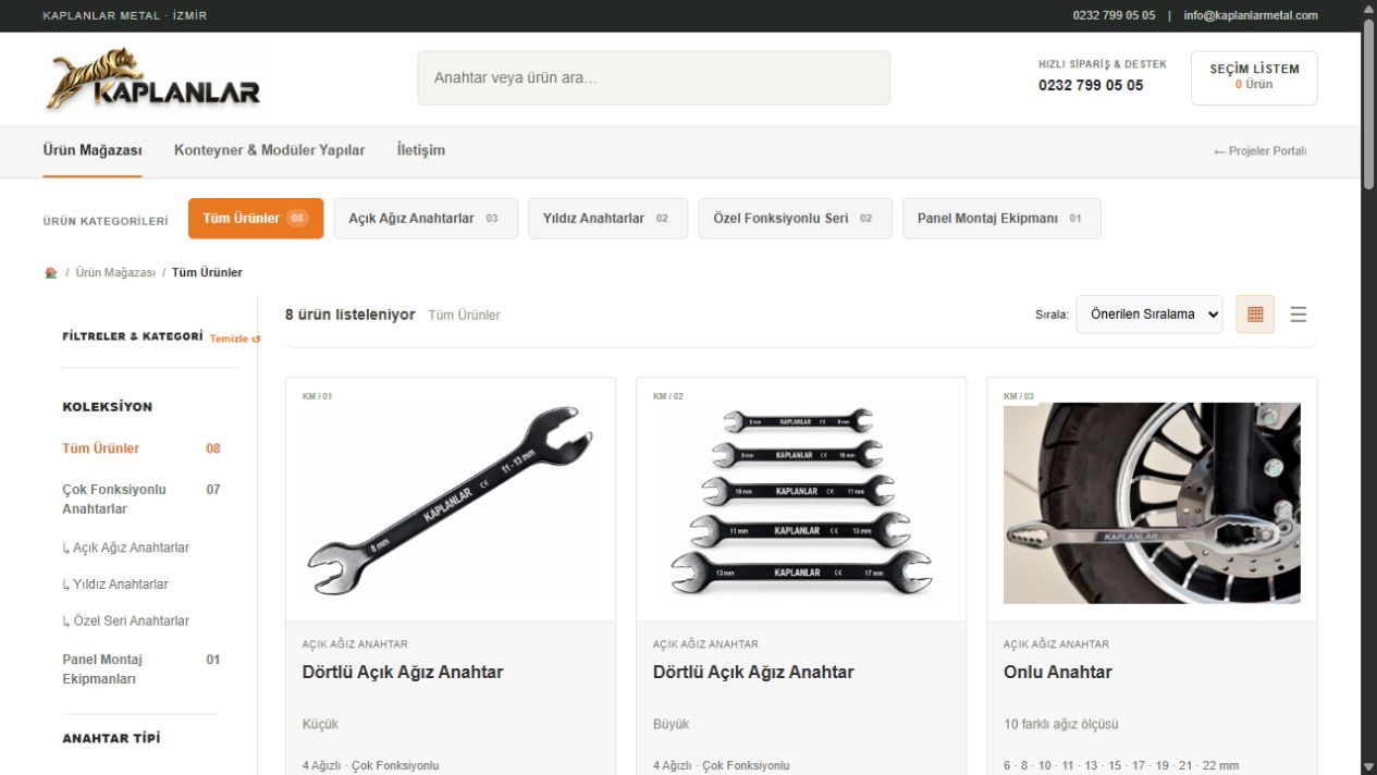 Kaplanlar Metal web sitesi tasarımından görünüm